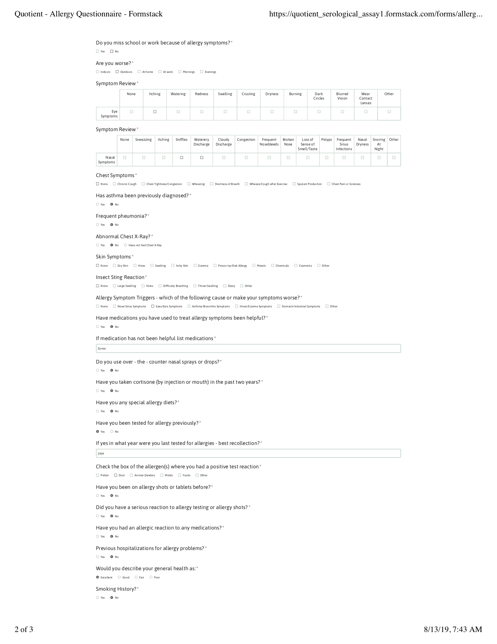 Quotient Allergy Questionnaire12